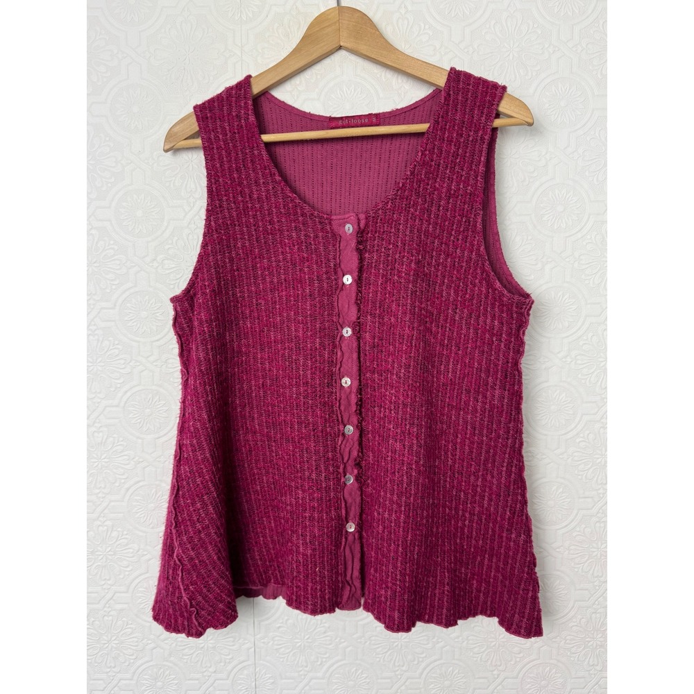 Cut Loose Natural Sweater Knit Vest Berry Pink Button Front 0545665 Medium